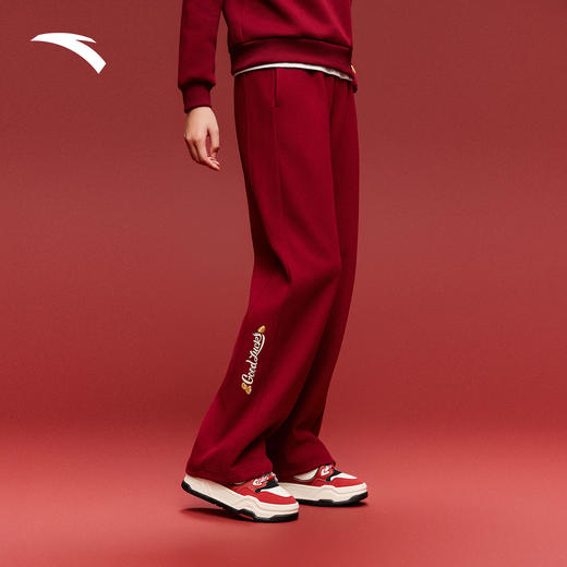 安踏好事发生新年鸿运加绒运动长裤女马年宽松直筒卫裤162618303S 商品图1