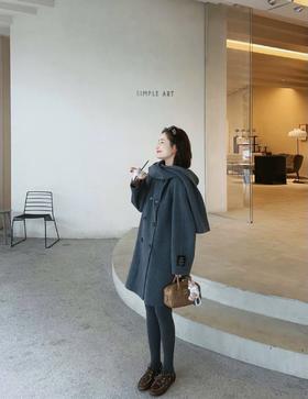 【来点不一样的】柜2300+！王O同款！2026羊驼毛绵羊毛双面呢围巾大衣极简老钱外套女冬款！