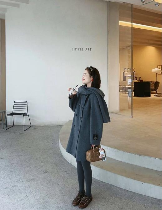 【来点不一样的】柜2300+！王O同款！2026羊驼毛绵羊毛双面呢围巾大衣极简老钱外套女冬款！ 商品图0