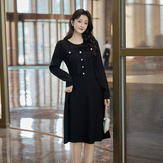 奢姿2025冬季大码毛衣连衣裙女假两件蝴蝶结珍珠扣针织裙气质款9154870531 商品图4