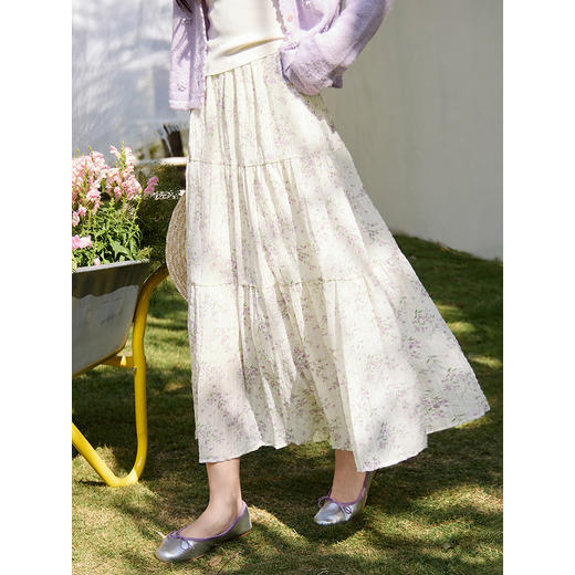 鹿向南「春野碎花」杏色碎花半身裙春季新款时尚修身高腰A字裙女 商品图0