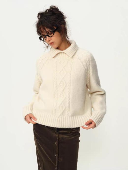 Evistub girls/E-5DMY1248/绵羊毛混纺绞花开衩毛衣 商品图3