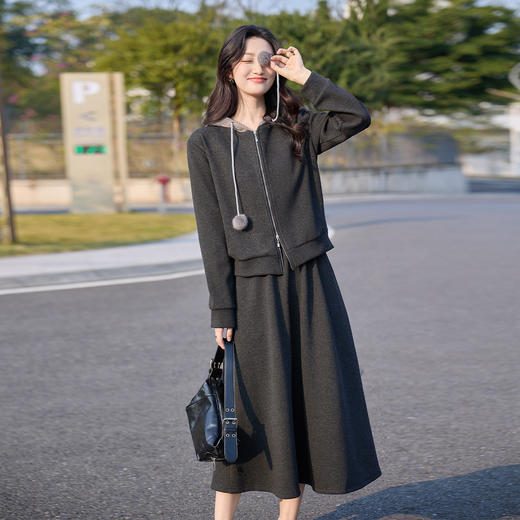 奢姿大码女装2025冬季抽绳减龄连帽件套胖妹妹松紧时尚休闲套装9954935255 商品图0