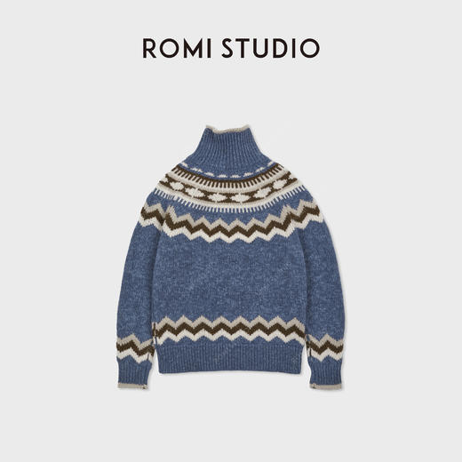 ROMI STUDIO复古费尔岛灰蓝羊毛衣松弛羊毛针织毛衫RWCWSG7320 商品图3