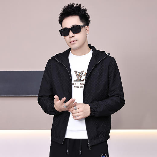 春秋季帅气修身外套男士潮牌暗花时尚休闲个性连帽夹克  KLNA-J2138* 商品图0
