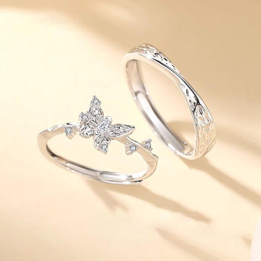 【高级浪漫❗️活口可调节】蝴蝶925纯银情侣戒指男女一对轻奢小众设计对戒情人节礼物送女友。jc 商品图2