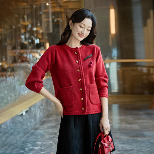 奢姿大码女装2025冬季时尚圆领针织开衫胖妹妹气质优雅休闲上衣9854654006 商品图4