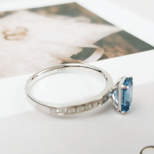 【天然正品】AU750收藏级白金镶钻镶天然超级圣玛利亚色0.950克拉海蓝宝石戒指7.09*5.04MM（皆取最大值）19.5号（戒圈可改）190126NJS21 商品图6