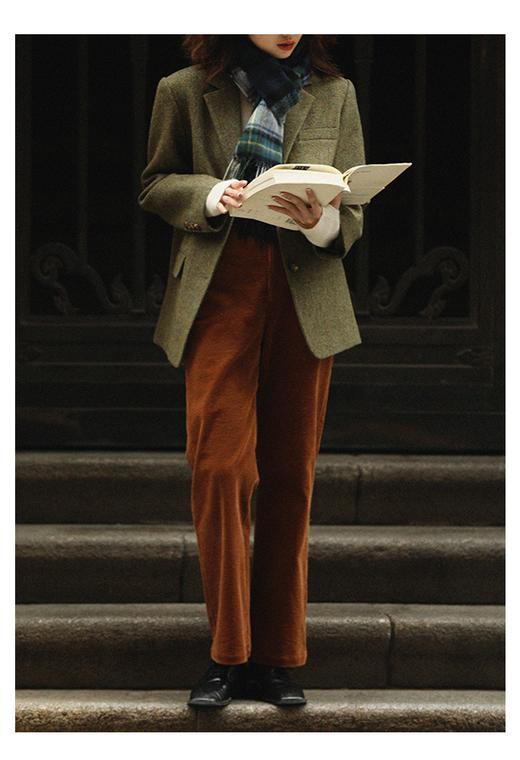 复古绿色人字纹毛呢西装 商品图2