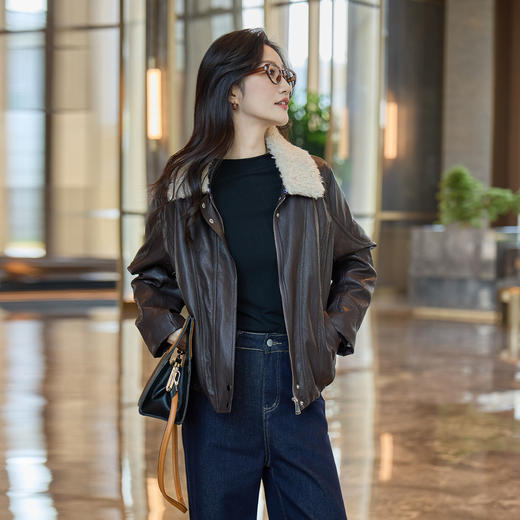 奢姿大码女装2025冬季时尚毛领皮衣外套胖妹妹气质酷飒显瘦上衣9954391091 商品图1
