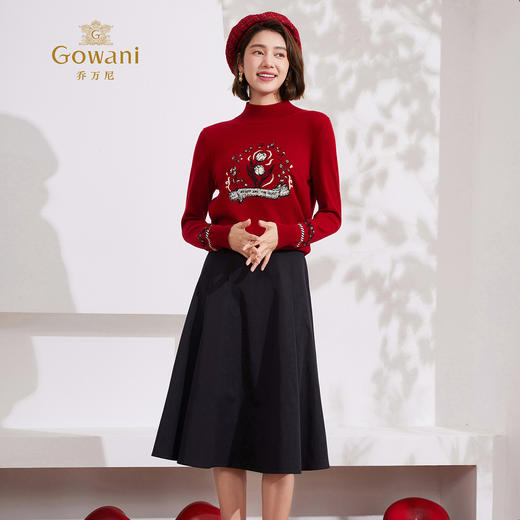 乔万尼正红羊毛针织打底衫温柔知性雅致针织上衣ET4M859 商品图3