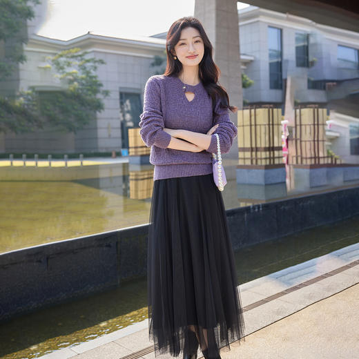 奢姿大码女装2025冬季胖妹妹时尚肌理针织衫气质优雅简约休闲上衣9854669966 商品图4