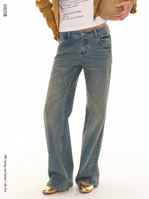 Evistub girls/E-6CCK1749/复古蓝水洗竹节纹牛仔裤 商品图4