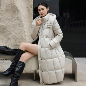长款加厚过膝羽绒服，白鸭绒保暖连帽外套HR-QXG8515