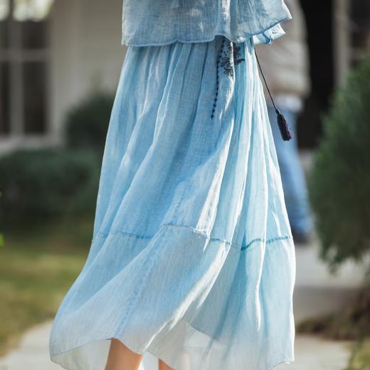 【林栖设计小店】手工炒色|苎麻天蓝色绣花肌理宽松显瘦2026春新款半身裙1961143 商品图1