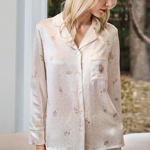 Solo seta22姆米女士印花真丝睡衣套装桑蚕丝长袖长裤家居服春夏 商品图2