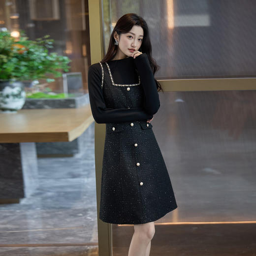 奢姿大码女装2025冬季胖妹妹时尚粗花呢方领吊带裙气质通勤长裙9953870272A 商品图4