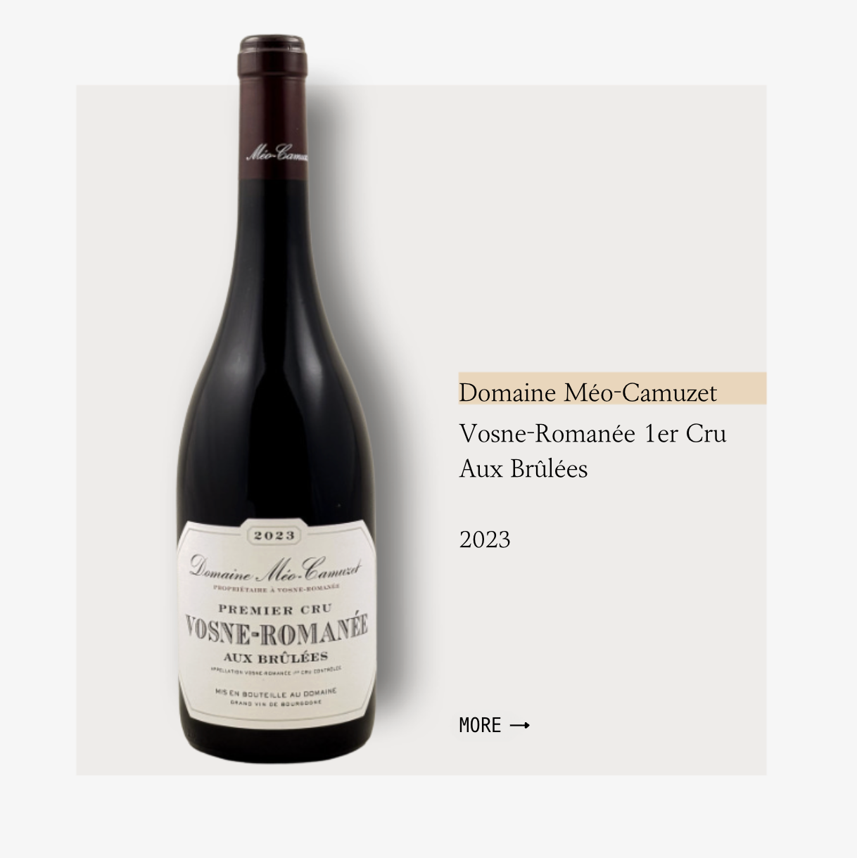 Domaine Méo-Camuzet Vosne-Romanée 1er Cru Aux Brûlées 2023美奥卡慕泽酒庄沃恩罗曼尼欧布吕莱干红2023