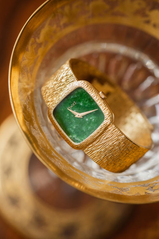 独角鹿西洋古董1970年代瑞士顶级钟表品牌伯爵Piaget出品18K黄金表带镶嵌翡翠表盘女士腕表 商品图5