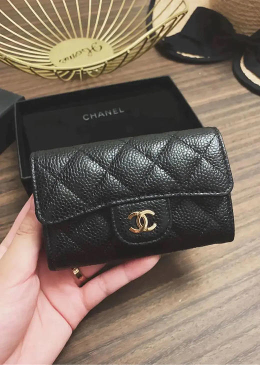 Chanel 黑金 荔枝纹牛皮 钱包 商品图2