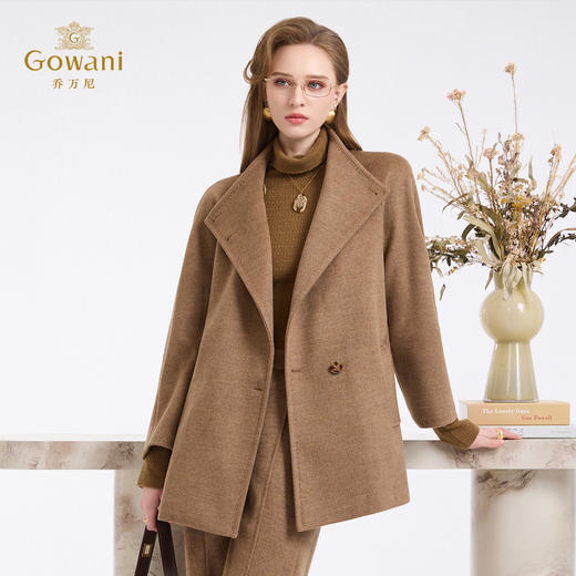 乔万尼新品冬装收腰复古斜门襟设计感羊毛大衣ED4A751 商品图1