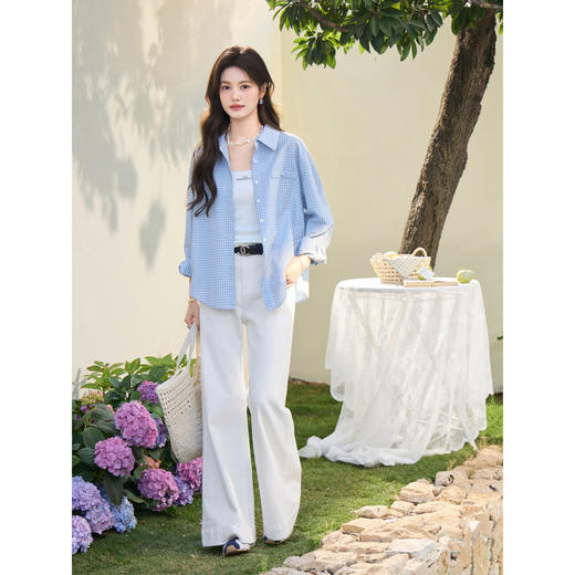 鹿向南「清欢漫行」简约白色高腰直筒牛仔裤女春季显瘦阔腿长裤子 商品图4