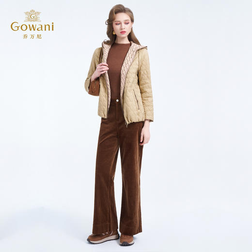 乔万尼新品冬爱心绗缝休闲感连帽宽松撞色复古棉服外套ED4K749 商品图3