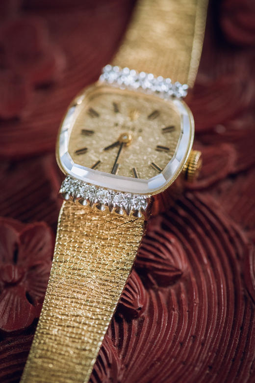 独角鹿西洋古董1970年代瑞士顶级钟表品牌劳力士Rolex出品编织纹理14K黄金表带水晶镶嵌钻石表盘女士腕表 商品图5