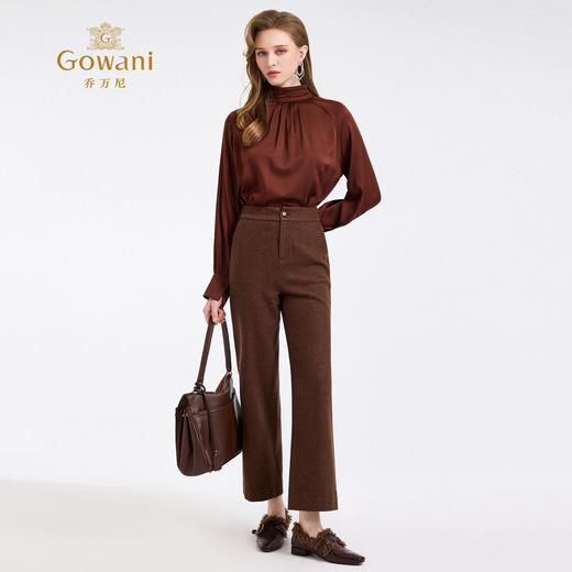 乔万尼新品羊毛混纺人纹知性感宽松直筒裤ED4F832 商品图3