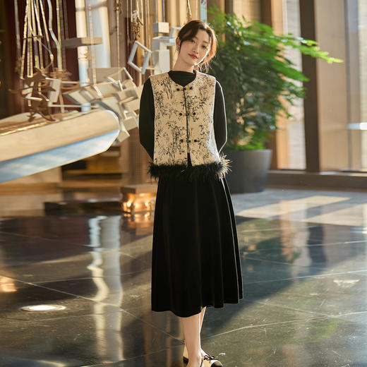 奢姿大码女装2025冬季减龄山水画设计流苏两件套胖妹妹时尚套装9954954060A 商品图4