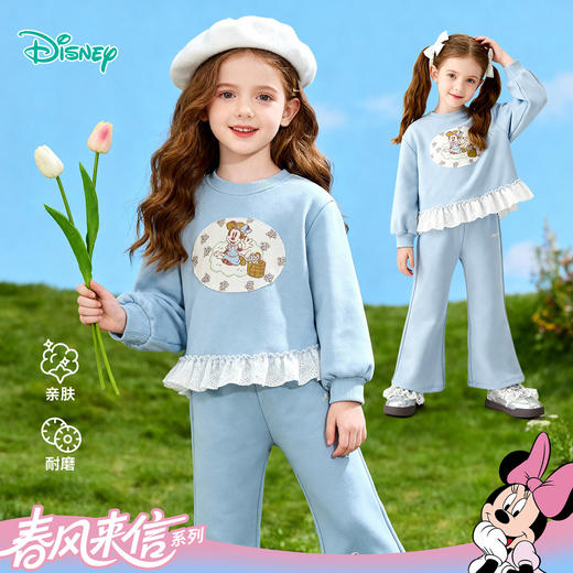 迪士尼（Disney）女童甜美休闲拼接花边卫衣微喇裤套装耐磨舒适春秋季26年新款套装ZD1FT012 商品图3