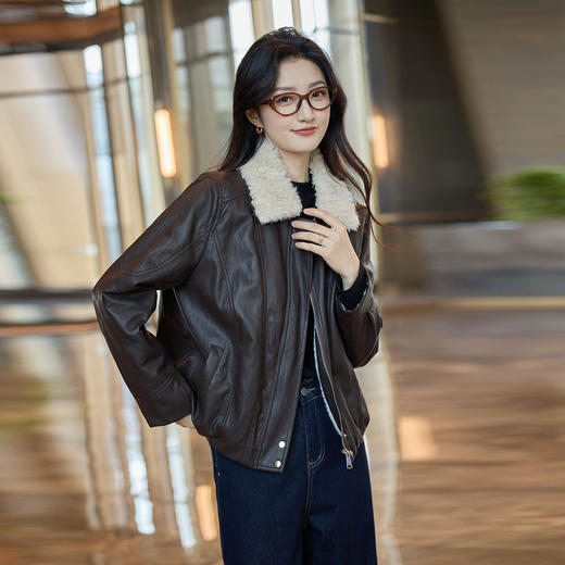 奢姿大码女装2025冬季时尚毛领皮衣外套胖妹妹气质酷飒显瘦上衣9954391091 商品图2