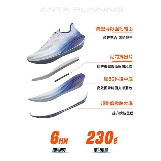 安踏二区心率80丨男子全掌轻量化跑鞋训练鞋耐磨运动鞋112615555 商品图6