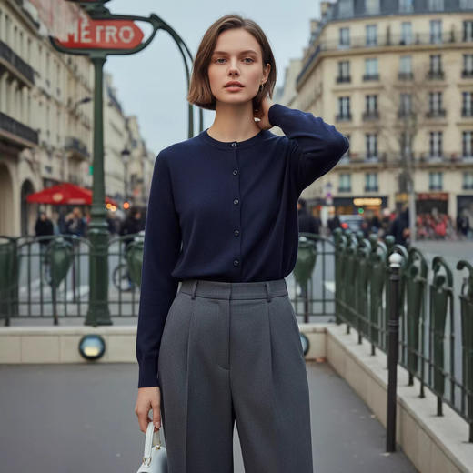 「自」全新升级落实了纯色圆领针织开衫2026春季新款百搭显瘦针织毛衣外套 商品图4