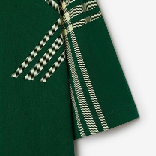 BURBERRY 巴宝莉 男士罗纹针织领口格纹衣袖棉质短袖T恤 绿色 8082052 B8636 商品图2