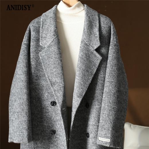 双面100%绵羊毛反领长袖双排扣大衣 商品图1