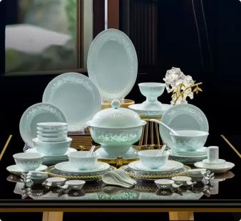 58头影青玲珑·凤凰涅槃餐具 商品图0