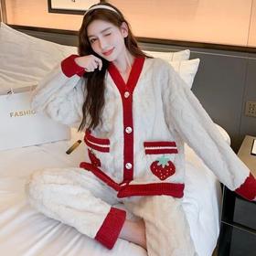 【超暖超美❗️珊瑚绒开衫套装】冬季加绒加厚睡衣，甜美可爱风女士睡衣睡裤，加厚保暖乌龙桃家居服
