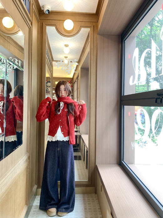 <曾小咸推荐>现货秒杀 ！微信超特价！韩系波点毛衣开衫（送围巾） 日常209.99 立减120 秒杀89.99！！ 商品图7