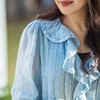 【林栖设计小店】与风共奏|手工炒色苎麻天蓝色温柔荷叶边牙签褶2026春新款衬衣1961180 商品缩略图7