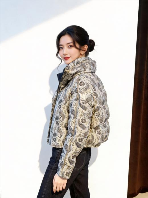 SZ6R27_银灰色_羽绒服_冬季_立领复古腰果花提花镶边短款_高级女装_BERNIEELEN 伯妮斯茵 商品图0