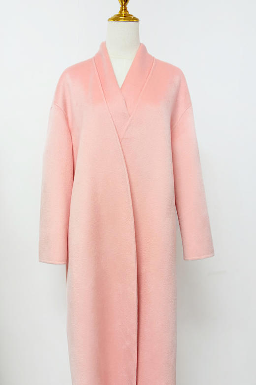 【直播大场福利】编号39 情姐同款 粉色 浴袍款 大衣 100%纯山羊绒 腰带 不退不换 商品图1