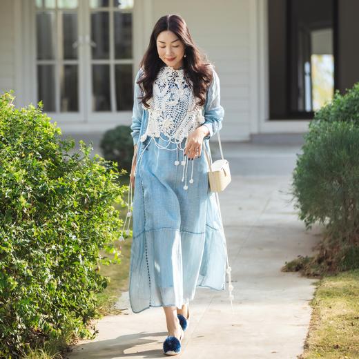 【林栖设计小店】手工炒色|苎麻绣花肌理宽松2026春新款优雅连衣裙两件套1961144 商品图4