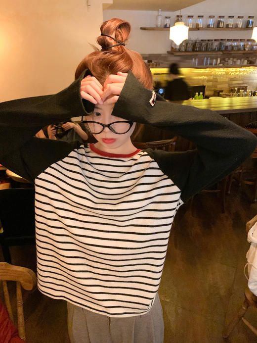 <曾小咸推荐>现货秒杀 ！微信超特价！撞色条纹插肩袖T恤 日常149.99 立减80 秒杀69.99！！ 商品图5