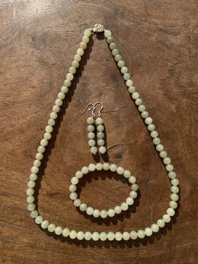 若羌黄口料白玉珠首饰三件套组，顺丰包邮