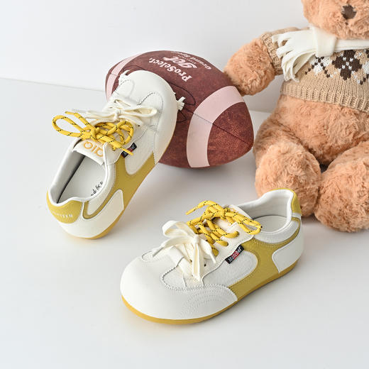 经典鲨2026春专柜新款牛皮革韩版潮流拼色系带平底休闲德训鞋女KW336-617011 商品图5