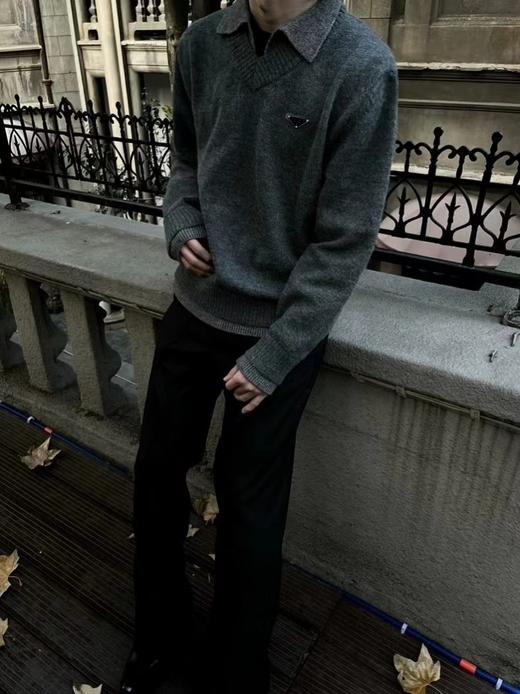 F012408新款慵懒风复古老钱风假两件v领翻领毛衣 商品图7