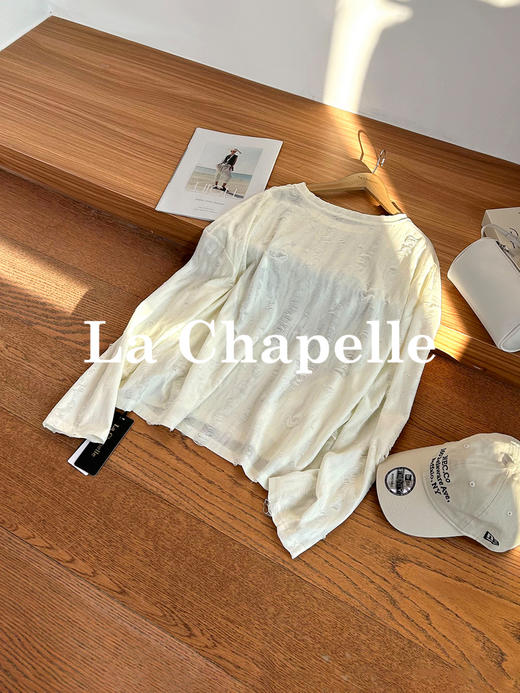 专柜实拍【时髦精BI入】拉夏贝尔/La Chapelle圆领撞色蝴蝶字母长袖T恤~显瘦遮肉打底衫 商品图1