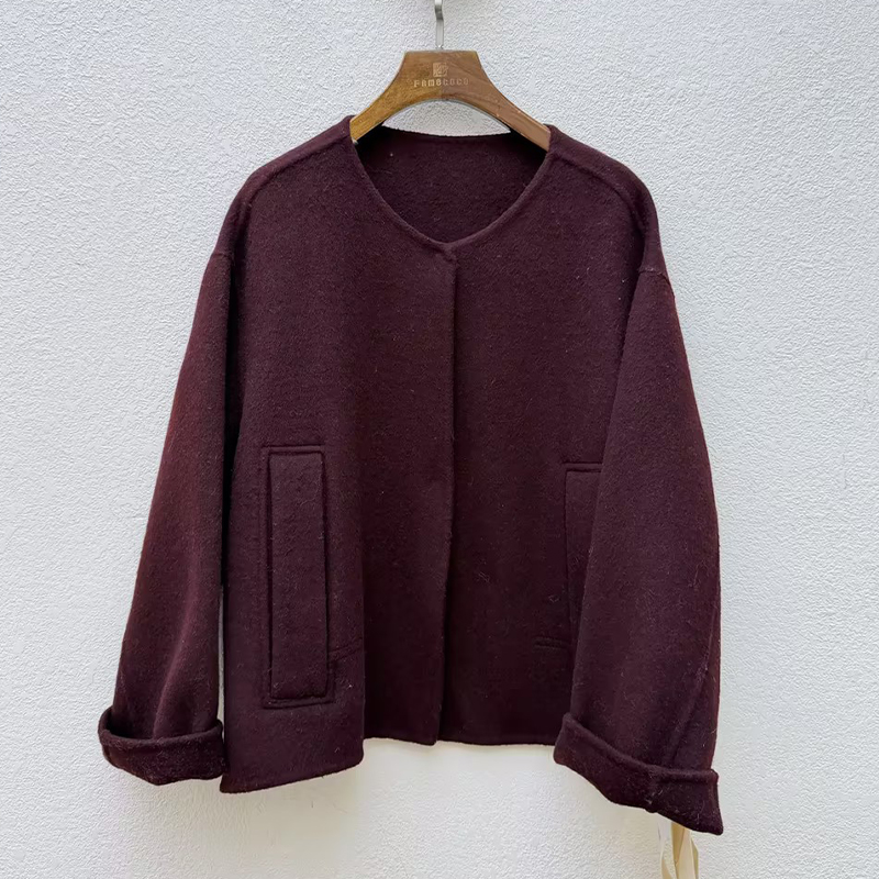 Famecoco范可儿新中式短款双面尼大衣FAD8AS111