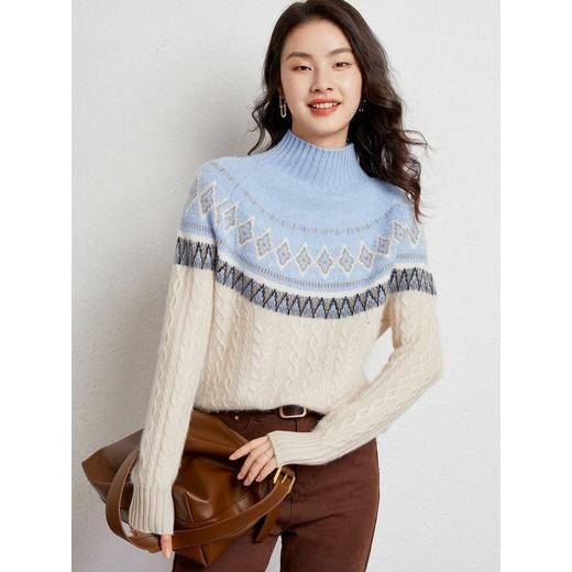 「高货rig」全新升级【铂金会员487/天猫659/差价172】(13631)洛诗琳半高领厚款羊绒混纺上衣2025秋冬新款七针勾花套头毛衣 商品图3